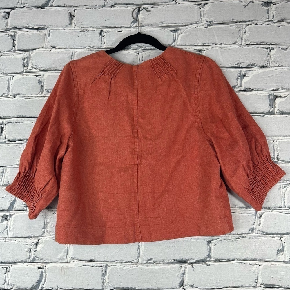 LAL Live A Little 100% Linen Button Blazer Short Sleeve Orange Lagenlook Small - Picture 2 of 7